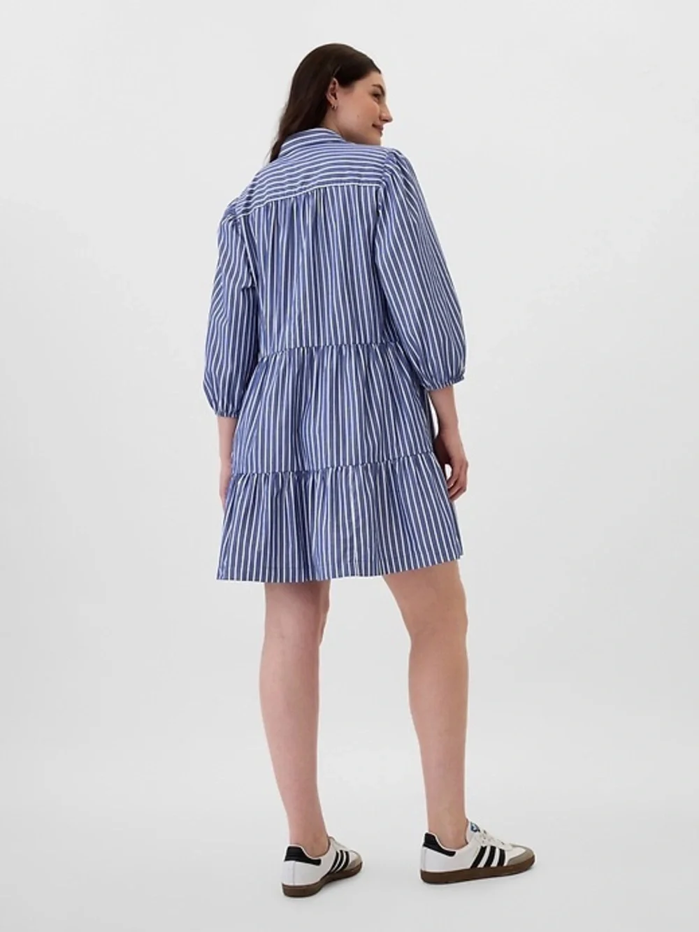 GAP | Striped Navy and White Tiered Shirt Dress - Picture 2 of 3